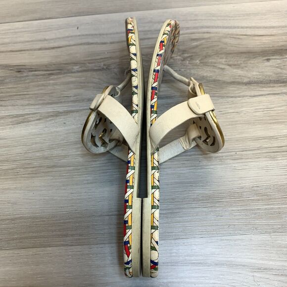 Tory Burch Miller Enamel Thong Sandals Women's Size 8 Multi Color Basketweave - Picture 2 of 10